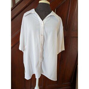 Vtg Apparenza Womens White Textured Shirt 2X Short Sleeve Collar Lightweight NWT